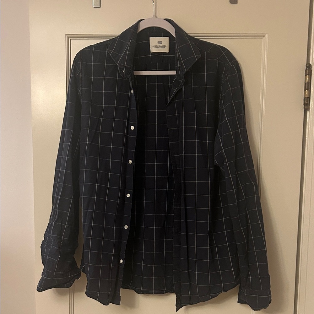 Men’s Scotch and Soda Navy Checkered Button-Up Shirt